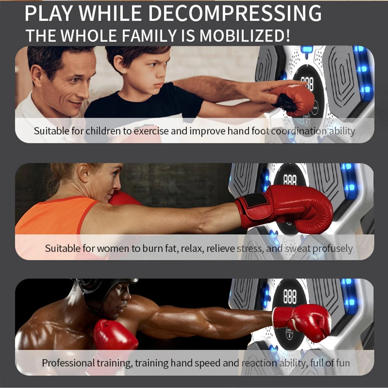 Music Boxing Machine for Kids, Smart Bluetooth Boxing Machine with Boxing Gloves, Wall Mounted Electronic Boxing Training Punching Equipment with Display Screen, Workout Machine for Home Indoor Gym