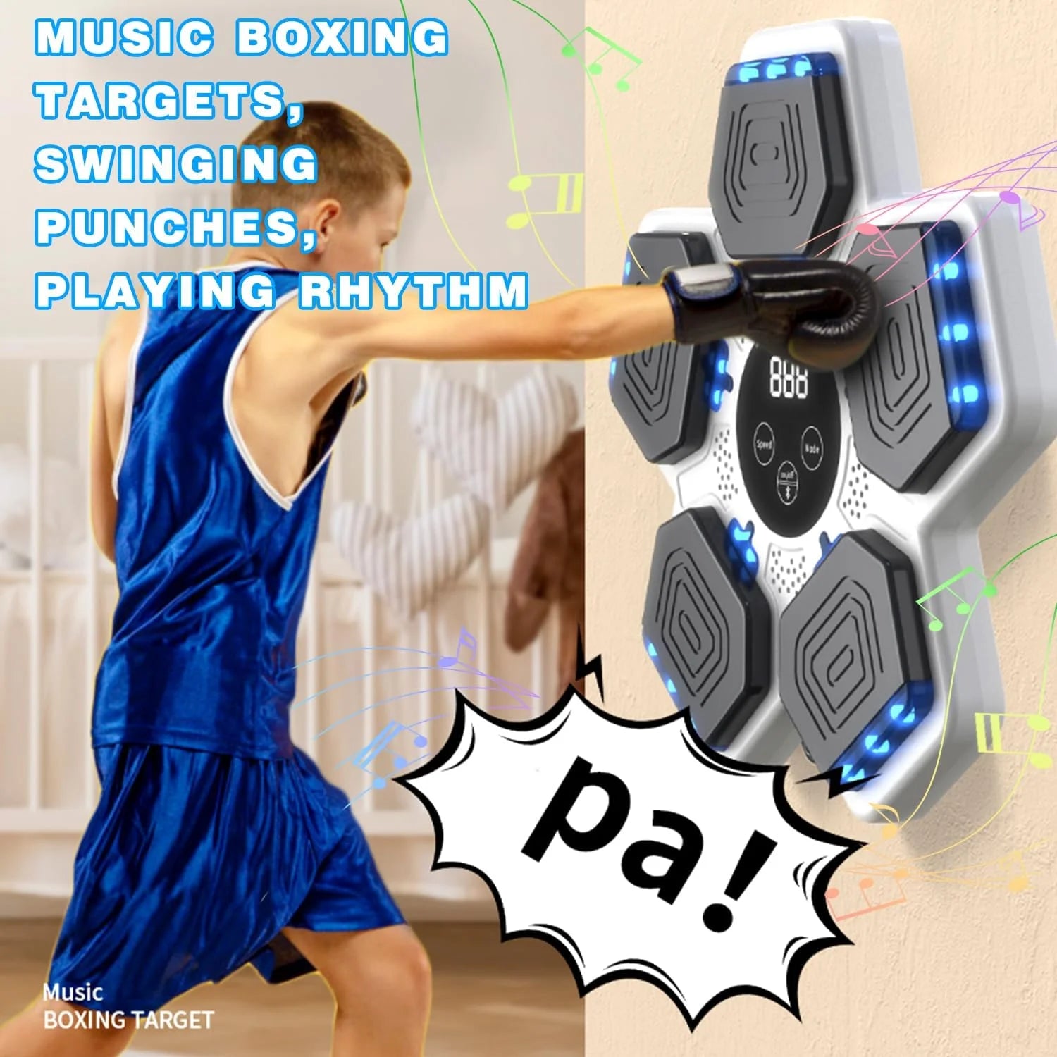 Music Boxing Machine for Kids, Smart Bluetooth Boxing Machine with Boxing Gloves, Wall Mounted Electronic Boxing Training Punching Equipment with Display Screen, Workout Machine for Home Indoor Gym